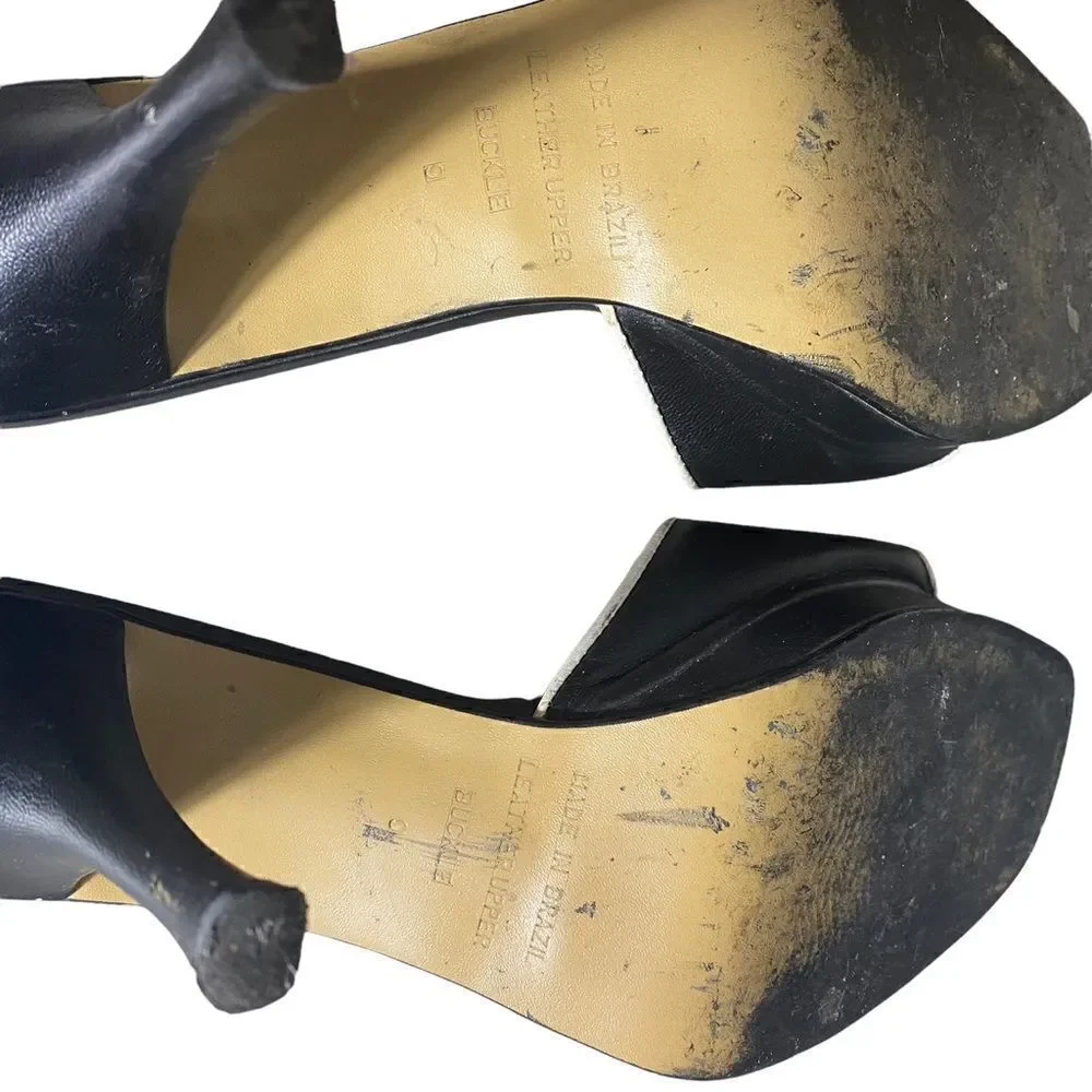 Vintage Black/White Leather Heel Sandal Size 9